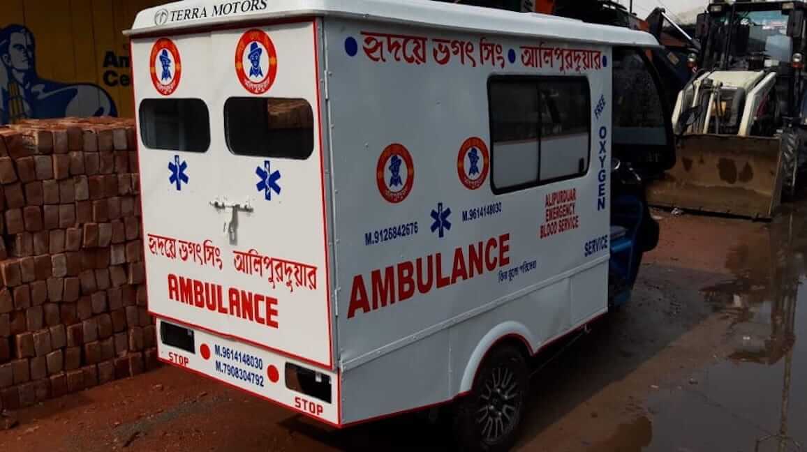 An ambulance of three-wheeler electric vehicle solve issues in rural area